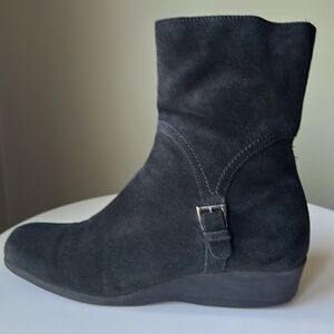 La Canadienne Waterproof Suede Buckle Detail Side Zip Low Wedge Ankle Boot *Read